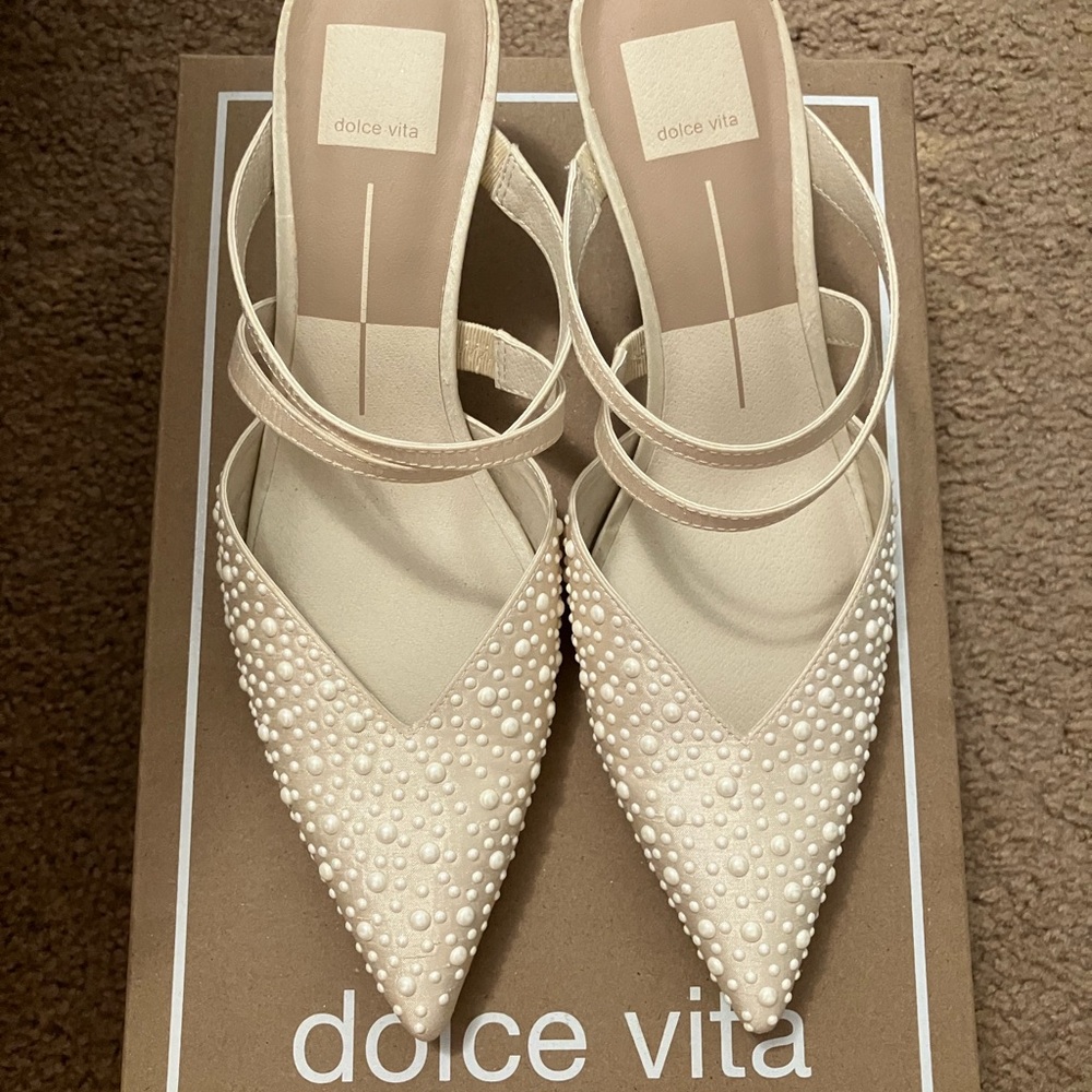 Dolce Vita Pearl Embellished Cream Heels